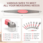 16-Piece Stainless Steel Measuring Cups and Spoons Set, Strong Magnetic Nesting Design 7 Cups 8 Spoons with Leveler, Double Measurement Markings for Dry & Liquid Ingredients, Pink