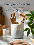 DOWAN Utensil Holder, 6.5″ Large Utensil Holder for Kitchen Counter, Ceramic Utensil Crock with Table-Protection Cork Mat, Utensil Organizer Caddy for Tongs, Spoons