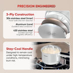 Sunhouse – 3 Quarts Stainless Steel Sauce Pan with Lid - PFOA-FREE, Stainless Steel Sauce Pan, Induction base, Stay-Cool Handle, Compatible with All Cooktops Gas, Geramic, Electric etc.