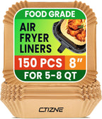 Air Fryer Disposable Paper Liners - 150Pcs 8In Square Parchment Paper Non-Stick Airfryer Basket Liners for Steamer Microwave Oven, Deep Fryer Parts & Accessories