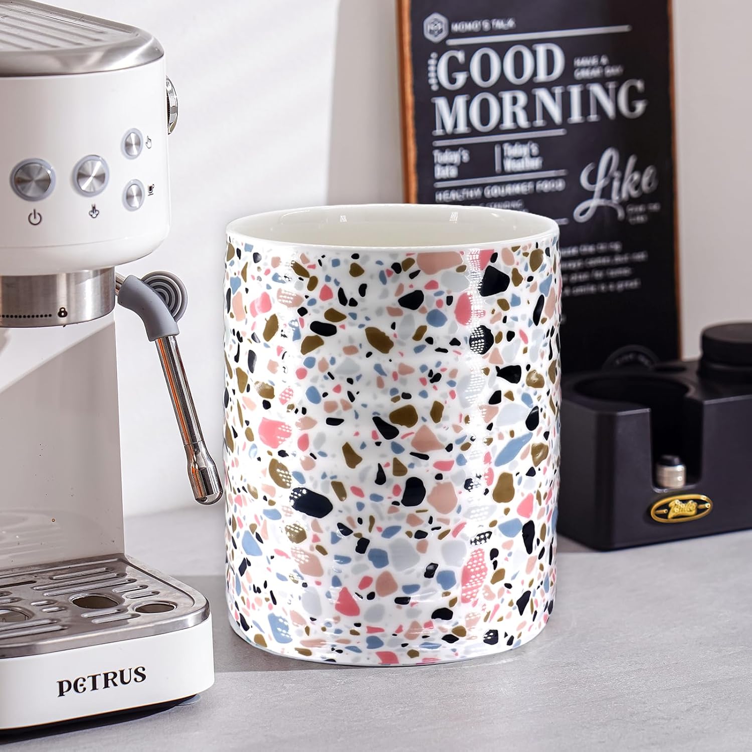 Kitchen Utensil Holder,7.2″Extra Large Stable Terrazzo Marble Pattern Ceramic Utensil Crock,Utensil Organizer for Countertop,Kitchen Decor,Utensil Holder for Housewarming,Wedding Gift Pink