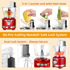 Homtone 16 Cup Food Processor, 6 Preset Modes& Stepless Speed Control for Dough Kneading, Meat Chopping, Slicing, Shredding, French Fries Potato Cuting, Cheese Grating& Whipping Cream, 650W, Red