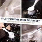 Dish Brush with Handle, 2 Pack Dish Scrub Brush with Built-in Scraper and 2 Pack Grout Brush, Kitchen Brushes for Dishes,Pots, Pans and Sinks