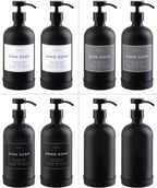 16oz Glass Soap Dispenser with Stainless Steel Pump, 21 Waterproof Labels, Non-Slip Protective Silicone Pad, Set of 2 for Bathroom & Kitchen (Matte Black Bottle/Black Pump)