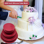 Nalchios 3-Piece Wine Red Silicone Round Cake Pans Set for Baking, Non-stick Flexible Silicone Baking Mold Pans for Layer Cake, Cheese Cake, Chocolate Cake 4+6+8 Inch
