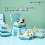 TheWarmHome Storage Bins for Shelves - Small 6 Pack 11.8x7.8x5.2 inch Sturdy Storage Basket W/Handles, Decorative Foldable Storage Baskets for Organizing Closet Nursery Toy(White & Green)