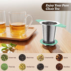 Tea Infuser for Loose Leaf Tea,18/8 Stainless Steel Tea Infuser with Heat Proof Silicone Handles,Extra Fine Mesh Tea Strainers Filter Fine Tea Leaves Effectively,Fits TeaPots/Mugs-Green