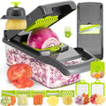 KEOUKE Vegetable Chopper Mandoline Slicer Grey - 12 in 1 Interchangeable Blades Food Chopper with Container, Hand Guard & Drainer, Veggie Dicer Kitchen Gadget for Onion, Cucumber, Tomato, Fruit