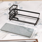 Consumest Sponge Holder for Kitchen Sink - Sink Caddy Organizer with Water Absorbing Stone Tray, Detachable Brush Holder, Stainless Steel Kitchen Counter Organizer Rack, Black