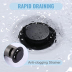 ALEASHA Bathroom Sink Drain with Overflow Vessel Sink Stopper,Pop Up Drain for Bathroom Sink Pop Up Drain Stopper for Hair Catcher,Matte Black