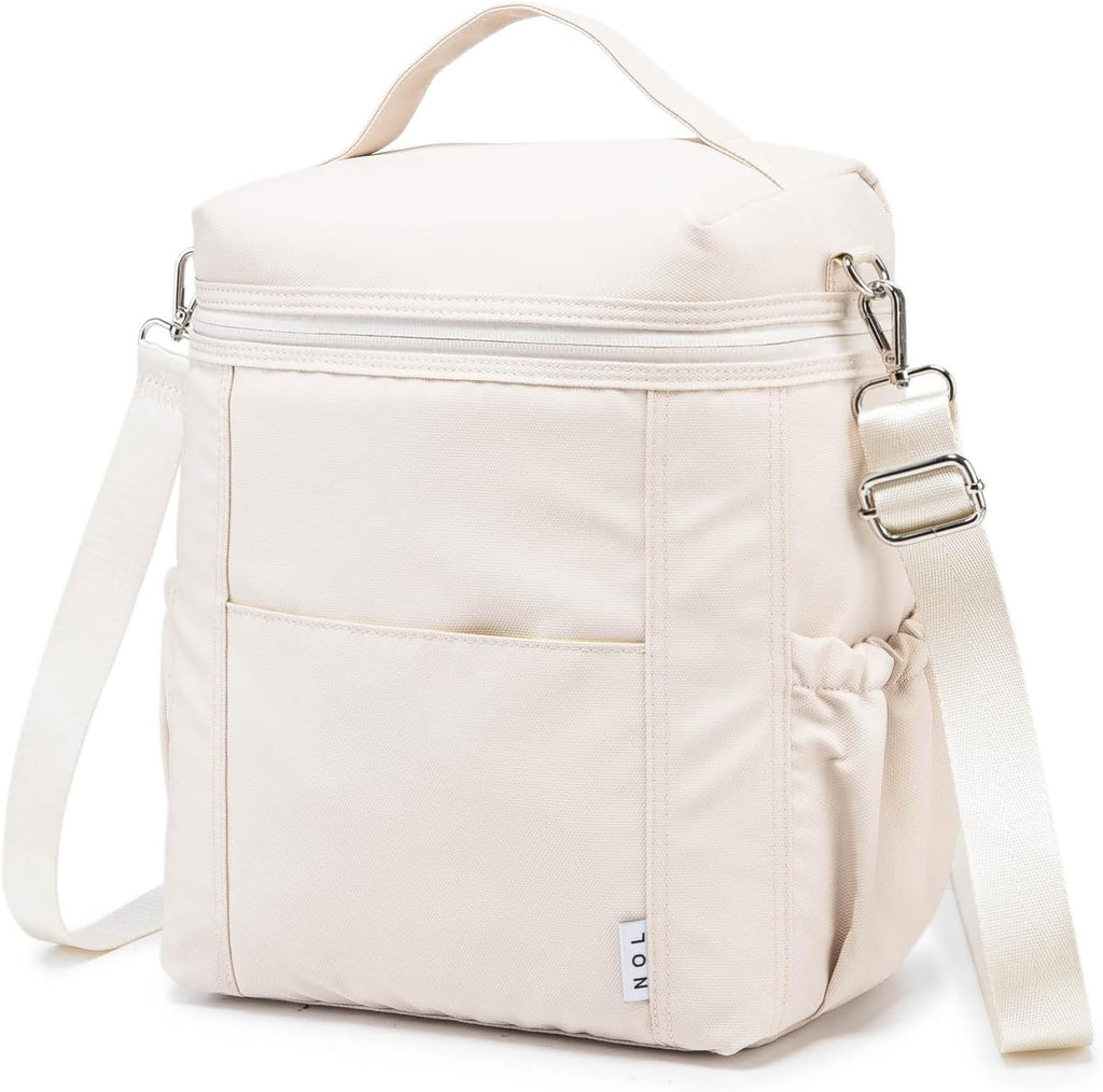 NOL Natural Organic Lifestyle Insulated Lunch Bags for Women Cooler Bag Lightweight Nylon Waterproof Lunch Box For Work (Cream, Large)