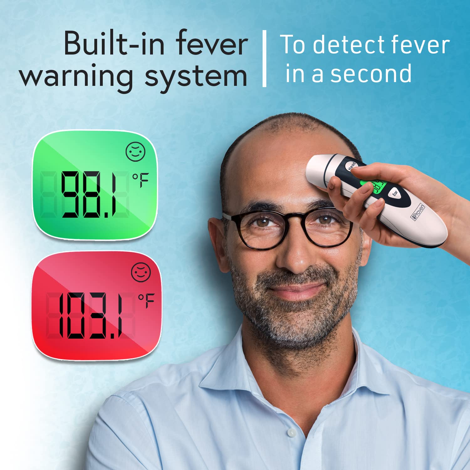 iProven Thermometer for Adults Forehead and Ear - Fever Alarm, 1 Second Reading, Color Temperature Indicator, 20 Readings Memory Recall, Medical Thermometer for Adults (White/Grey)