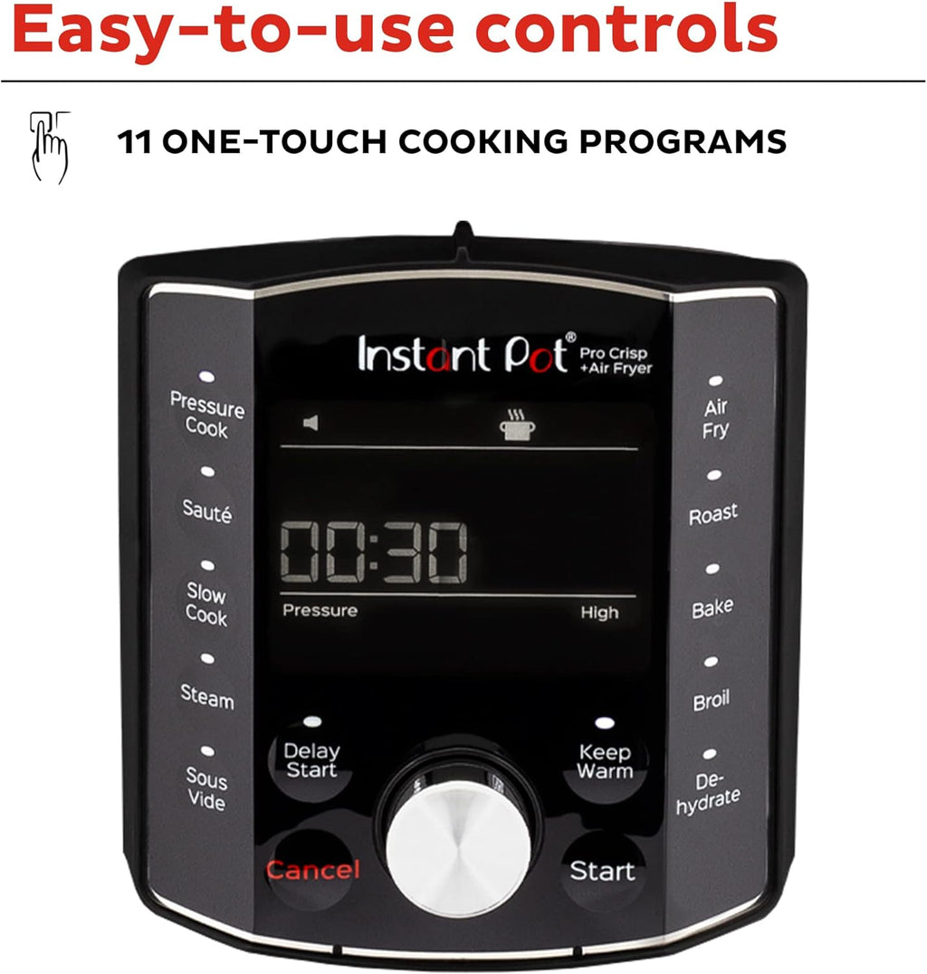 Instant Pot Pro Crisp 11-in-1 Air Fryer and Electric Pressure Cooker Combo with Multicooker Lids that Air Fries, Steams, Slow Cooks, Sautés, Dehydrates, & More, Free App With Over 800 Recipes, 8 Quart