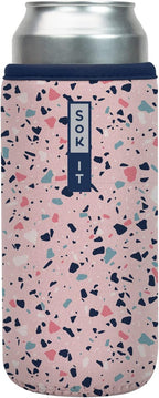 Sok It CanSok Sleeve for Beer & Soda Insulated Neoprene Cover (Pink Terrazzo, 25oz Can Sleeve)