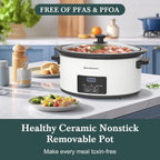 7-Quart Programmable Slow Cooker with Timer Keep Warm - Small Kitchen Appliance for Family Dinners - Serves 6+ People - Heat Settings: Keep Warm(White, Black Liner)