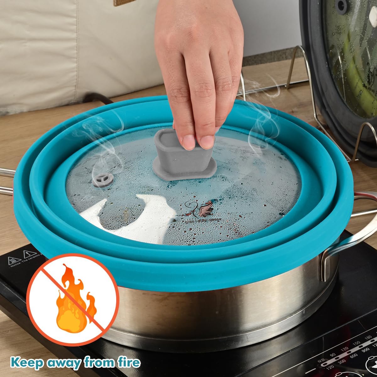 Microwave Splatter Cover Glass Cover Splatter Guard Lid with Collapsible Silicone for Food Cover Plate Cover 10.8 inch Blue