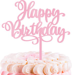 1 PCS Happy Birthday Cake Topper, 5.1 x 6.5 Inches Acrylic Cake Topper, Elegant Pink Happy Birthday Cake Sign, Birthday Cake Decorations for Adult, Kids, DIY Dessert Supplies
