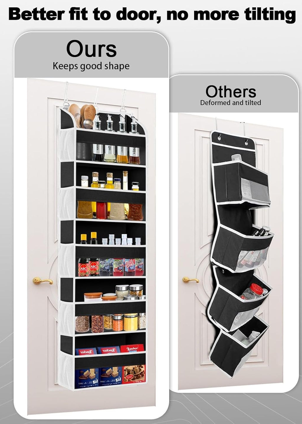 1 Pack Over The Door Storage Organizer with 5 Pockets 10 Mesh Side Pockets, 44 lbs Weight Capacity Door Hanging Organizers and Storage for Bedroom,Bathroom,Nursery,Pantry,Dorm(Black)