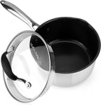 AVACRAFT Nonstick Saucepan with Glass Lid, Strainer Lid, 100% PTFE, PFOA Toxins Free, Two Side Spouts for Easy Pour, Multipurpose Sauce Pan with Lid, Ceramic Sauce Pot (2.5 QT Non-Stick Saucepan)