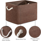 TheWarmHome Organization and Storage Basket for Shelves - 3 Pack 16x12x12 inch Fabric Storage Cubes, Cube Storage Bin for Organizing Closet Cloth Organizer Gift Toy (White & Brown)