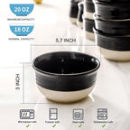 Hasense Ceramic Soup Bowls and Cereal Bowls, 20 OZ Bowls for Kitchen Set of 6, Stackable Bowls Set for Ramem, Salad, Oatmeal, Rice, Snack, Dishwasher Microwave Safe, Black