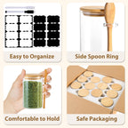 12 Pack 8 oz Round Glass Spice Jars with Lids and Spoons – Airtight Small Spice Containers Set with Labels, Clear Glass Storage Jars for Seasoning, Spices, Kitchen Pantry Organization