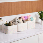 Small Organizing Baskets for Cubes Shelf, 9.7x9.7x7.1 Inch Rope Woven Storage Bins for Nursery Shelves Storage, Cute Toy Basket, Square 3 Packs Off White Rainbow