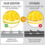 DESIGNED BY CHEFS ~ Premium Lemon Zester Grater With Perfectly Angled Teeth ~ Ideal for Citrus, Parmesan Cheese, Garlic, Vegetables and Fruits
