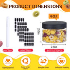 72pcs 4 oz Plastic Containers with Lids Labels Leak Proof BPA Free Airtight Refillable Clear Small Containers Storage Jars for Storing Dry Food Slime Honey Jam,black