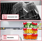 VERONES 5 Pack 36 OZ Glass Meal Prep Containers, Airtight Glass Lunch Containers Set, Glass Food Storage Containers with Lids,Exclusive of BPA, for Microwave, Oven, Freezer & Dishwasher Friendly,Red