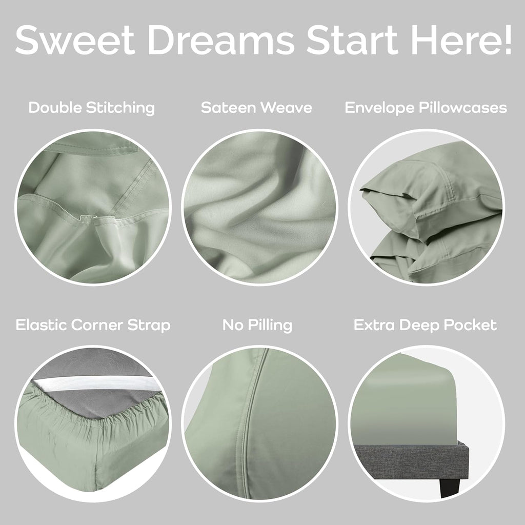 100% Viscose from Bamboo Sheets California King Size, Super Soft Bedding Set, 4PC Cooling Sheets for Hot Sleepers, Vegan Silk Moisture Wicking, Organically Grown Bedsheet, Sage - 72" x 84"