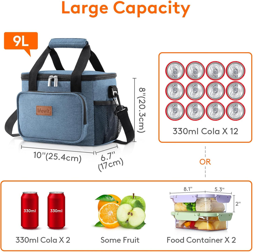 Lifewit Medium Lunch Bag Insulated Lunch Box Soft Cooler Cooling Tote for Adult Men Women, Light Blue 12-Can (9L)