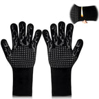 1 Pair Grill Oven Mitts, 1472°F Heat Resistant BBQ Gloves for Cooking, Non-Slip Silicone Oven Gloves, Barbecue Grill Gloves BBQ Mitts (Black-Flame Pattern)