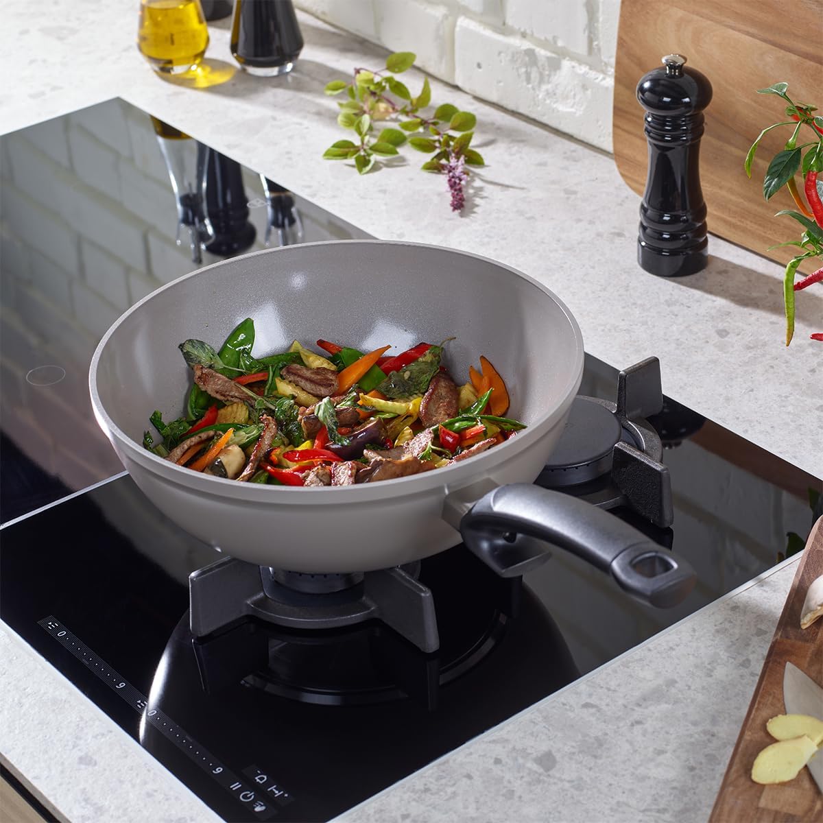 Fissler Ceratal Comfort Ceramic 12 Inch Non-Stick Wok, Orbit Black, Made without PFAS