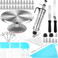 Nuogo 154 Pcs Aluminum Cake Decorating Tools Kit with 12 Inch Aluminum Cake Turntable, Cake Decorating Gun with 6 Heads, 34 Pcs Cake Decorating Set, 11 Cream Spatula Set, 100 Cream Piping Bag