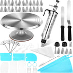 Nuogo 154 Pcs Aluminum Cake Decorating Tools Kit with 12 Inch Aluminum Cake Turntable, Cake Decorating Gun with 6 Heads, 34 Pcs Cake Decorating Set, 11 Cream Spatula Set, 100 Cream Piping Bag