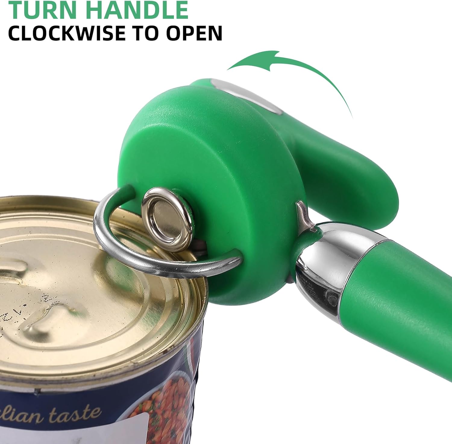 Can Opener Manual Tin Opener Stainless Steel Heavy Duty, Oversized Hand-held Easy Rotary Knob, Safe Cut Manual Can Opener with Non-Slip Handle, Smoother Cut Sharp Blade for Seniors Kitchen Tool, Green