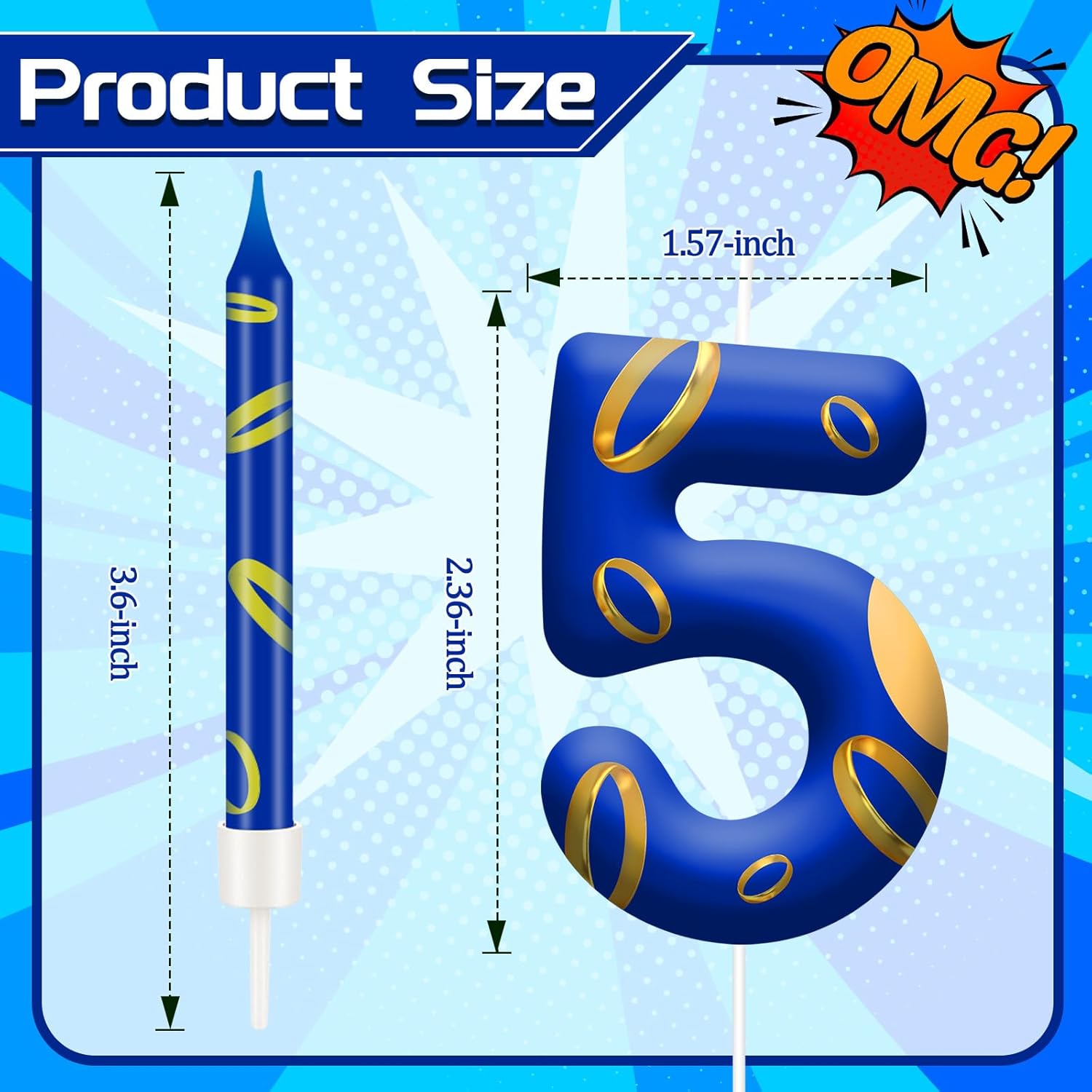 13PCS Birthday Cake Candles Set - Blue and Golden Ring Number Candles with Vibrant Designs for Boys & Girls, Theme Birthday Party Decorations, Cake Toppers for Theme Parties(Number 5)