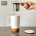 Mora Ceramics Large Tea Mug with Loose Leaf Infuser and Ceramic Lid, 18 oz, Portable, Microwave and Dishwasher Safe, Tall Coffee Cup - Rustic Matte Ceramic Glaze, Modern Herbal Tea Strainer, Cotton