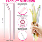 10 Pcs Reusable Glass Drinking Straws, 8” Colorful Glass Straws Shatter Resistant with 2 Cleaning Brush, Set of 5 Straight and 5 Bent Reusable Straw for Beverages, Milk, Juices, Dishwasher Safe