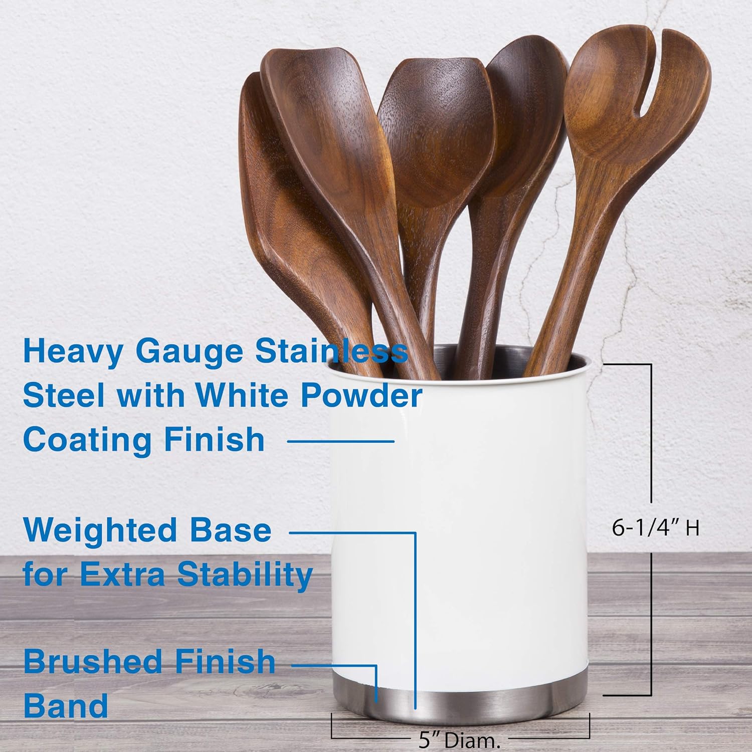 Creative Home Stainless Steel Utensil Holder– 6.3" Large Cooking Tool Organizer for Kitchen Decor and Countertop Storage, Stable Anti-Tip Design, Durable Powder-Coated Finish, White