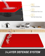 Rnivvi Dish Drying Mat for Kitchen Counter, XL 15 x 24" Super Absorbent Drainer Pad Easy Clean Dish Rack Pad, Non-Slip Heat Resistant Coffee Bar Mats for Coffee Machine Station Accessories Decor, Red
