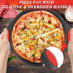 4 Pack Pizza Pan for Oven Round Pizza Pan with Holes & Handle Large Pizza Tray Set Metal Non Stick Pizza Plates Perforated Pizza Baking Sheet Carbon Steel Personal Platter for Grilling Cooking