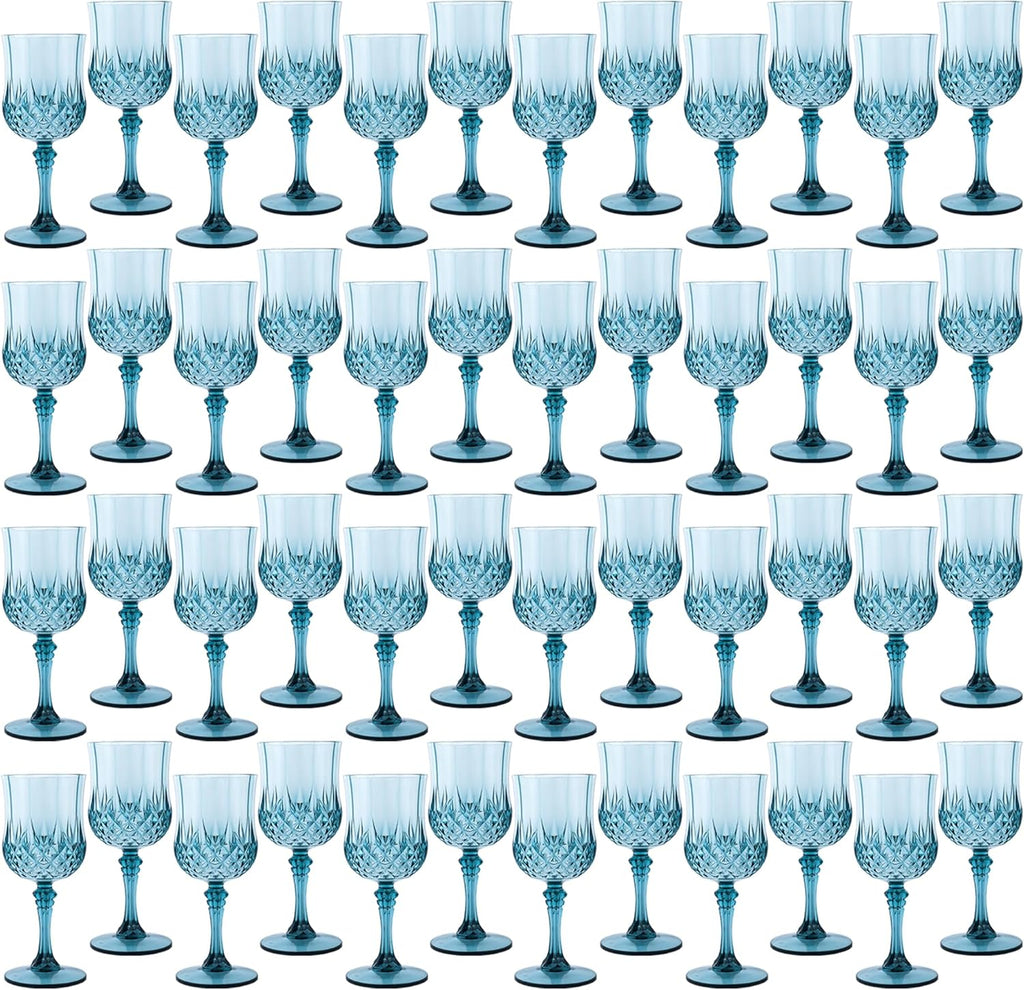 Plastic Wine Glasses，Plastic Goblets Vintage Style Cordial Drinking Glasses for Wedding Reception, Grand Event Party Supplies (48, Dusty Blue)