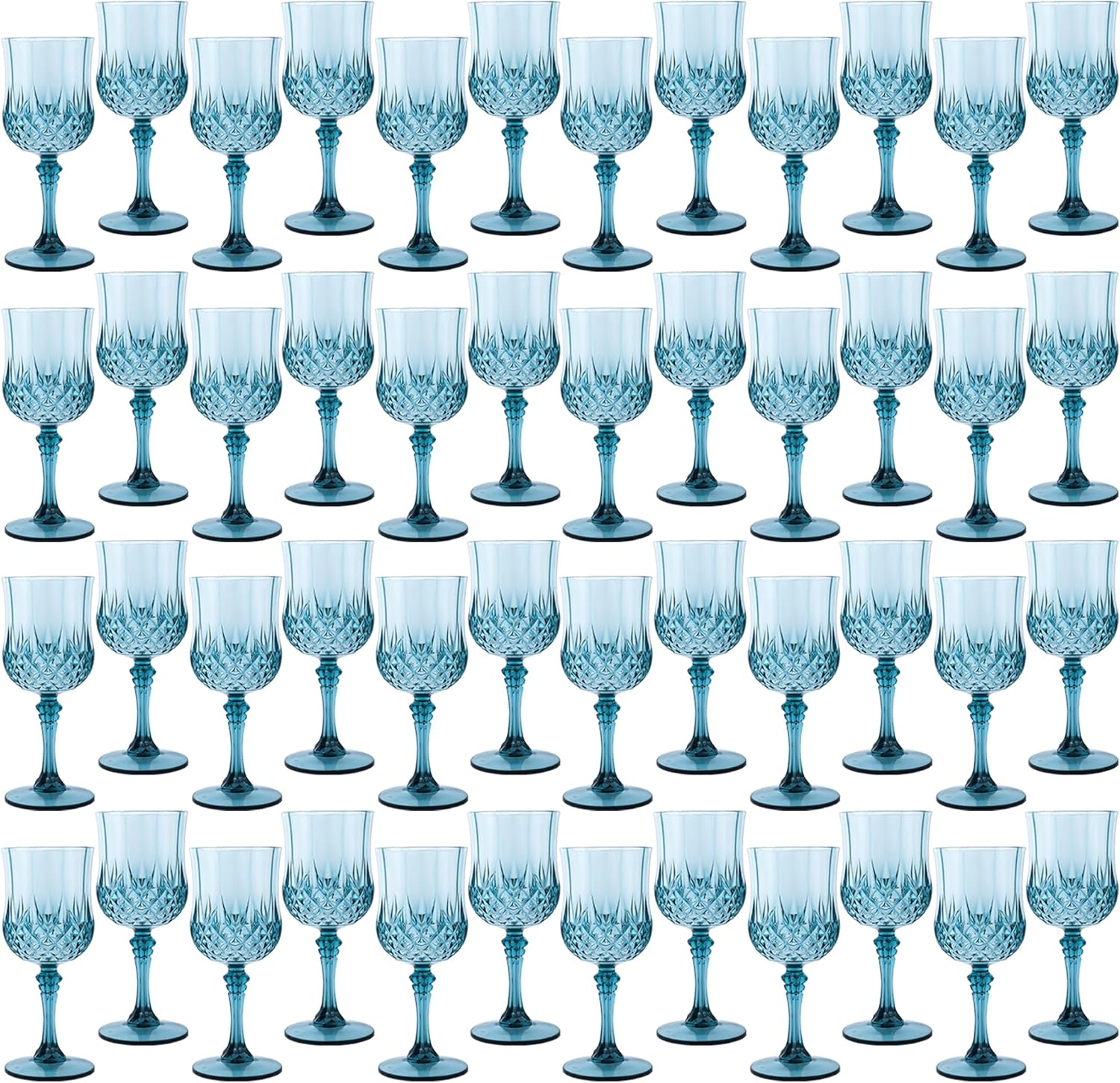 Plastic Wine Glasses，Plastic Goblets Vintage Style Cordial Drinking Glasses for Wedding Reception, Grand Event Party Supplies (48, Dusty Blue)