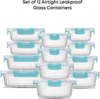 JoyJolt 24pc Borosilicate Glass Storage Containers with Lids | 12 Airtight/Freezer Safe Food Storage Containers for Pantry and Kitchen | Meal Prep Container for Lunch | Glass Tupperware Set