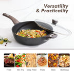SENSARTE Nonstick Frying Pan Skillet with Lid, 12 Inch Large Deep Frying Pan, 5 Qt Non Stick Saute Pan with Cover, Induction Pan, Healthy Non Toxic Cooking Pan with Helper Handle, PFOA PFOS Free