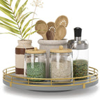 10" Wooden Lazy Susan Turntable for Cabinet – Rotating Spice Rack Organizer, Small Gray Kitchen Countertop Round Tray for Dining Table & Pantry Storage