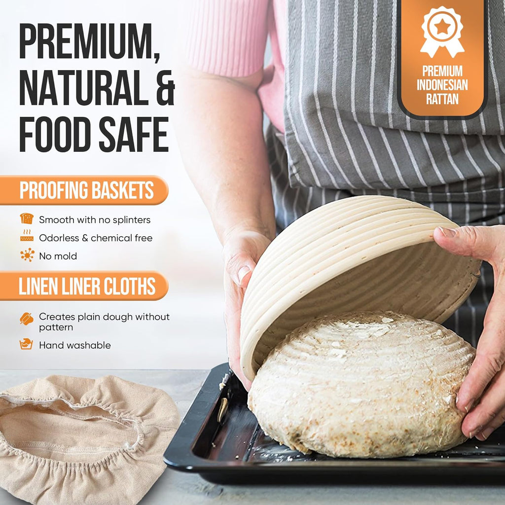 Trailblaze Banneton Bread Proofing Basket Set – Complete Sourdough Bread Baking Supplies – Sourdough Starter Kit – Sourdough Proofing Basket Gift for Bakers - Bread Baskets (9" Round & 10" Oval)