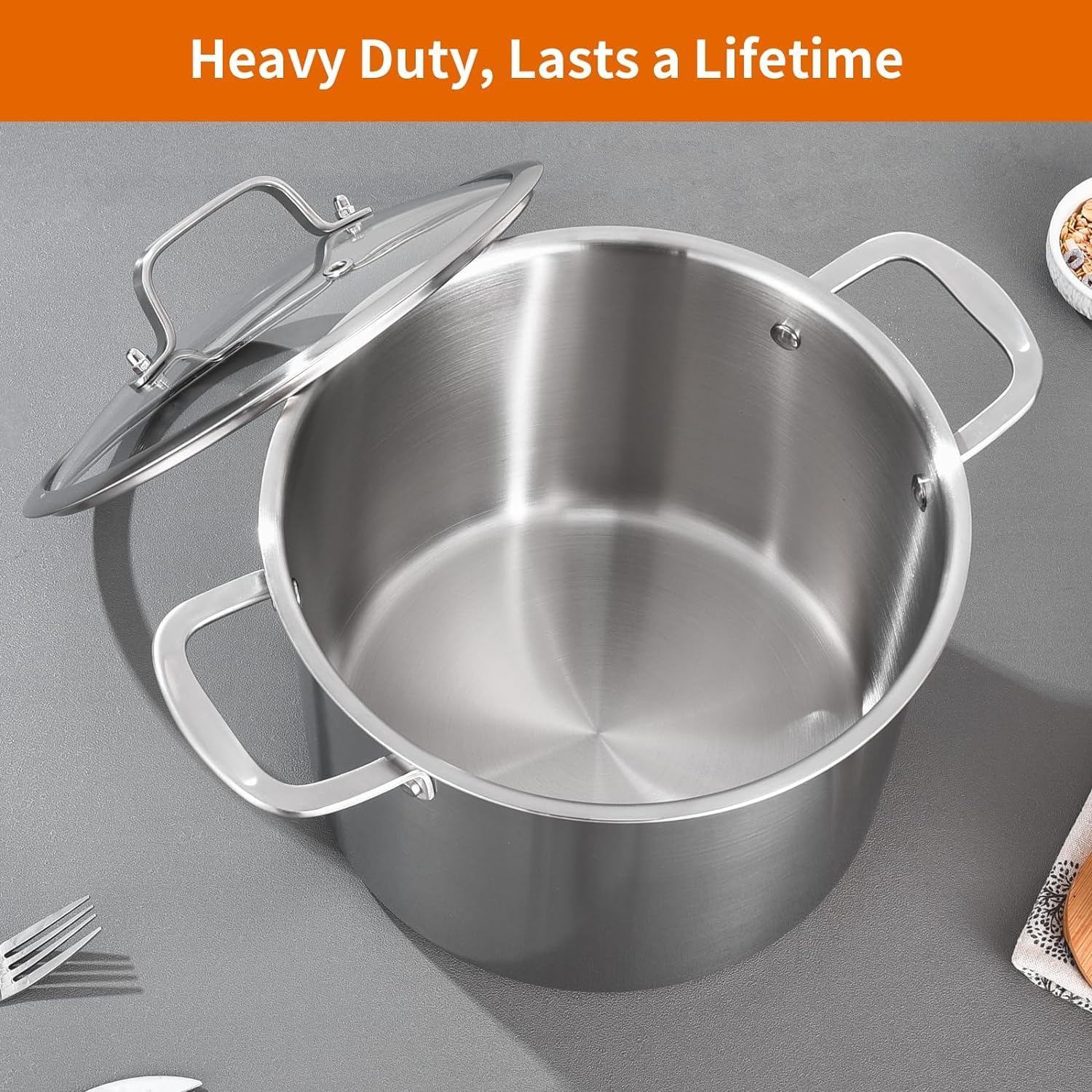 DELARLO Tri-ply Stainless Steel 20QT Stock Pot, Compatible with All Stoves Up to 600℉, 18/10 Induction Big Cooking Pot with Lid, Fast & Even Heating, Durable Large Soup Pot